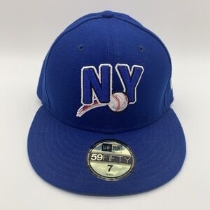 New Era NY Boulders Baseball Fitted Hat Cap 59Fifty Blue Size 7 Frontier League